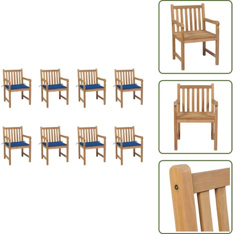 Chaises de jardin lot de 8 avec coussins bleu royal Bois teck - Chaise De Jardin - Mobilier De Jardin - Set De Chaises - Terrasse - Jardin (1/5)