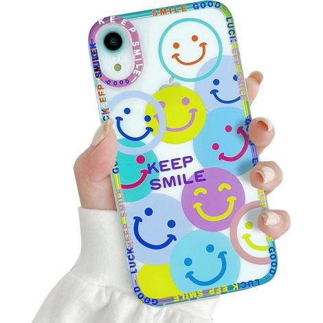 Custodia antiurto per iPhone 12, dotata di tecnologia di protezione EcoShock, elegante motivo con faccine sorridenti e cuori, materiale TPU flessibile e bordi rialzati intorno allo schermo. (1/2)