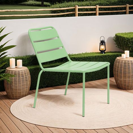 Lot de 4 fauteuils lounge de jardin en métal vert - BACA