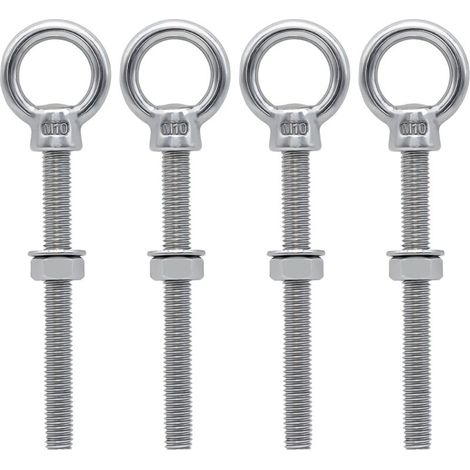 Bulloni ad occhiello M10 x 100 mm, vite ad anello M10 con filettatura metrica in acciaio inossidabile per fissaggio e sospensione, 4 pezzi