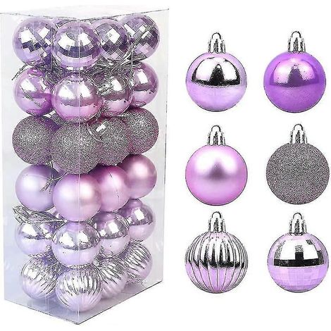 Lot de 36 boules de Noël incassables assorties pour sapin de Noël, décoration suspendue, décoration de fête, mariage (violet clair, 4 cm) (1/5)