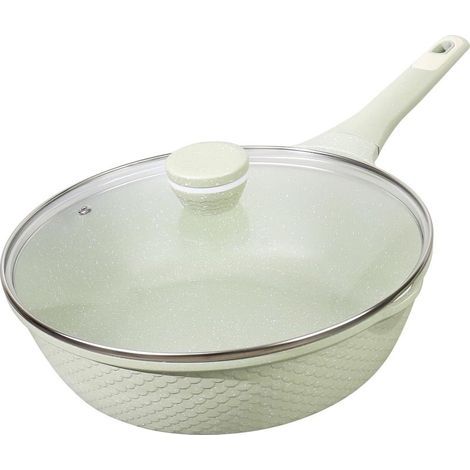 Poêle Sauteuse Wok Antiadhésive 30 cm - 100% sans PFAS ni PFOA - Compatible Tous Feux (Induction, Gaz, Électrique, Vitro) - Grande Capacité 5,5L Hauteur 9cm avec Couvercle - Revêtement Granit (1/5)