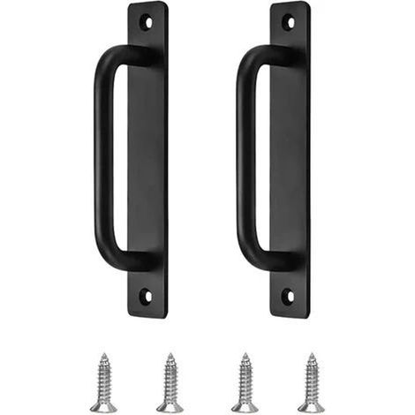 Lot de 2 Poignée de porte coulissante, Noir mat, Acier, Pour porte de grange et cuisine (1/5)