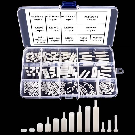 220 Pièces M2 Mâle Femelle Nylon Hex Entretoise Vis Écrou Pilier Fileté Standoff Accessoires Assortiment Kit, pour DIY Circuit Électrique Et Assortiment Carte Machine Matériel Montage, Blanc (1/5)