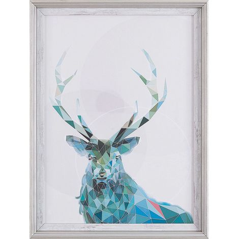 Quadro con Cornice Bianca Stampa Cervi Blu Design Minimalista 30 x 40 cm Kayes
