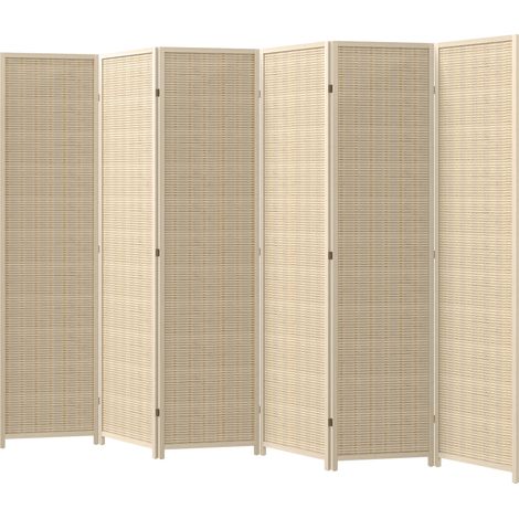 Paravent bois séparateur pièce cloison pliable 6 panneaux 270x180 cm, bois naturel (1/5)