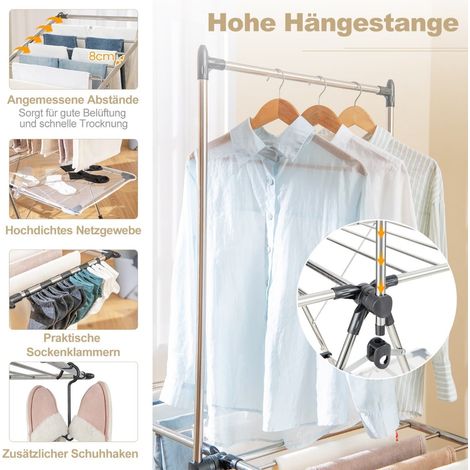 Tendedero plegable de 2 niveles, ajustable, de acero inoxidable