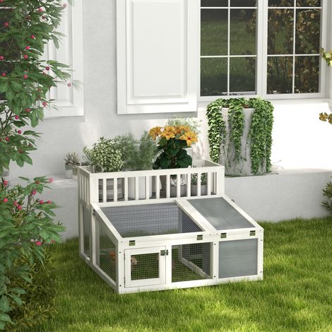 Clapier. cage à lapin en bois avec étagère pour plantes grand espace en bois. plusieurs portes Dim. 94L x 90l x 60H cm