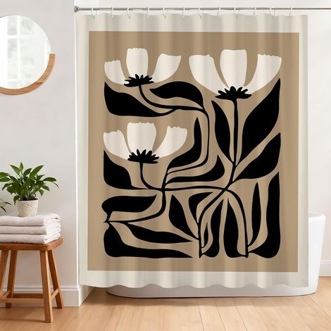 Rideau de Douche Anti Moisissure 180 x 180 cm Rideau Douche Abstrait Fleurs Tissu Polyester Imperméable Lavable Rideau Baignoire avec 12 Crochets (1/5)