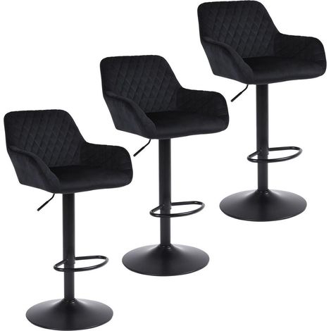 Barhocker 3er Set Samt höhenverstellbar drehbar mit Rückenlehne Schwarz (1/5)