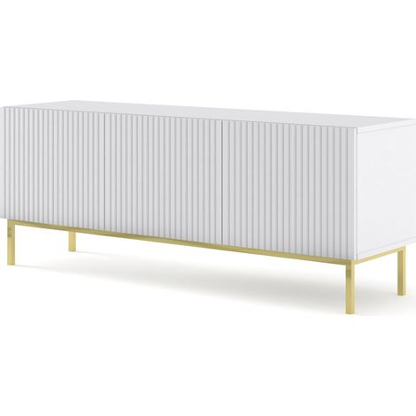 MOBILE RAVENNA B PORTA TV IN MDF RIVESTITO IN FOGLIO 3D 150 BIANCO OPACO STRUTTURA ORO