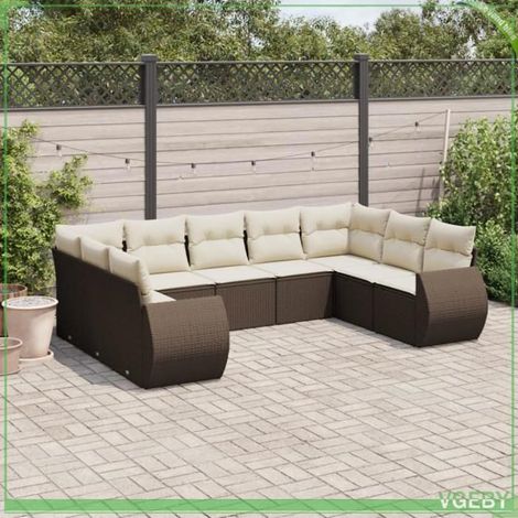 Salon de jardin - 3221802 - Résine tressée marron - Modulaire - Coussins déhoussables (1/5)