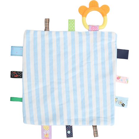 Lot de 3 couvertures de sécurité bébé en coton pur, douces et apaisantes, avec étiquettes colorées sensorielles pour le confort et le jeu. (1/5)