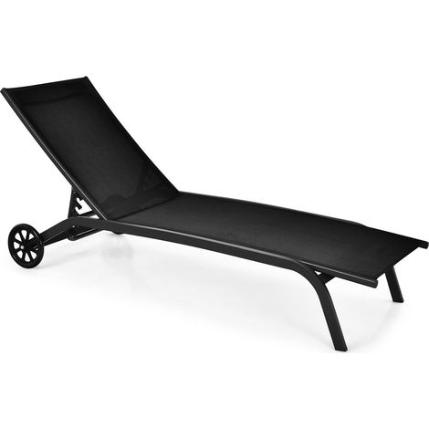 Tumbona de exterior – 6 posiciones, ruedas, color negro (1/5)