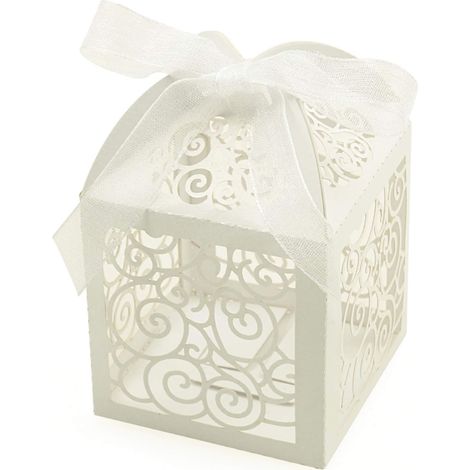 Boîte À Dragées - Papier Nacré Découpé Au Laser - 5 x 5 x 8 cm - Pour Mariage Enterrement De Vie De Jeune Fille Baby Shower - Lot De 100 (1/5)