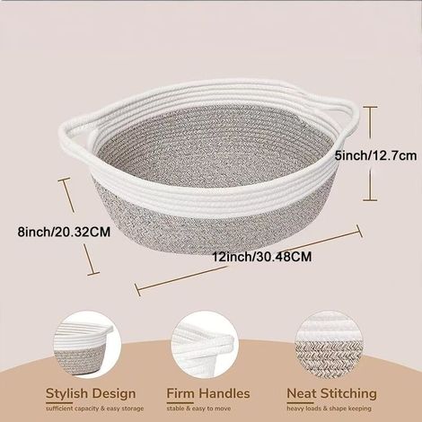 Panier de rangement tissé en 2 pièces, boîte de rangement en corde de coton 12 8 5 pouces, panier de rangement de salle de bain, décoration de rangement de chambre à coucher de salon (marron) (1/4)