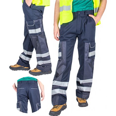 Reflektierende Herren-Arbeitshose, Größe W38-L34, marineblau