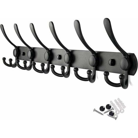 Appendiabiti da parete in acciaio inox, appendiabiti con gancio resistente, portasciugamani (6 ganci, nero) (1/4)