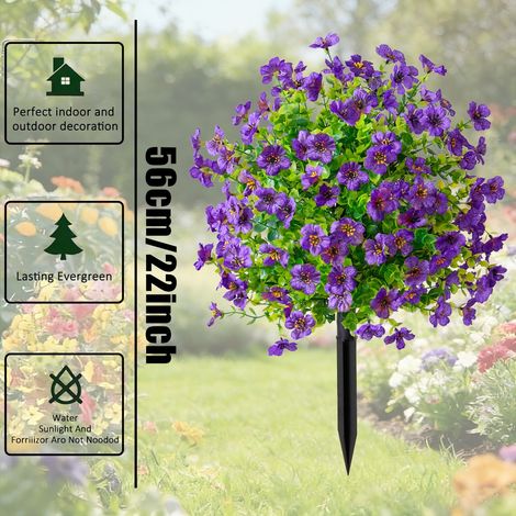 Plantes en pot avec piquets de sol, fausses feuilles d'eucalyptus violettes, arbustes artificiels, arbres à feuilles persistantes, 2 pièces (1/5)