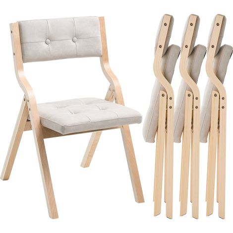 Chaise pliante en bois avec coussin, lot de 4, chaise de salle à manger portable rembourrée moderne avec coussin d'assise pliable, pour cuisine, bureau, mariage, fête, montage facile, beige (1/5)