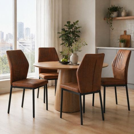 Lot de 4 chaises de salle à manger en tissu marron et métal noir, dossier matelassé HAVRYA (1/5)