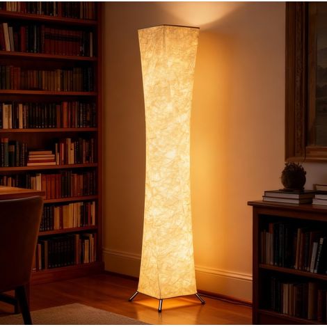 Lampadaire avec abat-jour en papier, interrupteur au pied, 3 niveaux de luminosité, blanc (1/5)