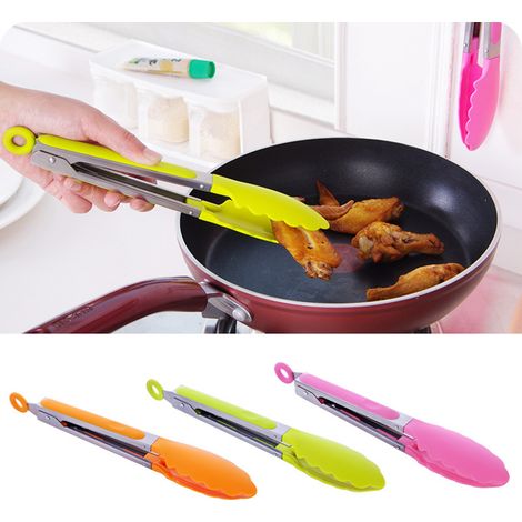 Mini pinces de cuisine en Silicone de 8 pouces, avec embouts, petite portion de cuisine en acier inoxydable pour salade, grillades, friture et couleur aléatoire (1/5)
