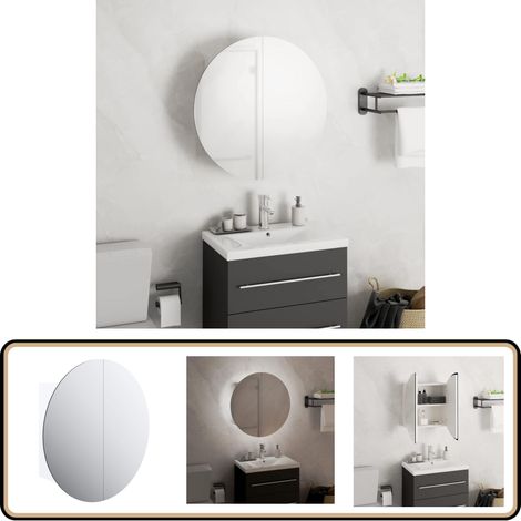 Armoire de salle de bain miroir rond et LED Blanc 40x40x17,5 cm - Meuble De Salle De Bain - Armoire De Salle De Bain - Miroir Lumineux - Éclairage Led - Rangement Cosmétiques (1/5)