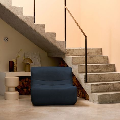 Fauteuil chauffeuse en velours style contemporain 1 place bleu foncé (1/5)