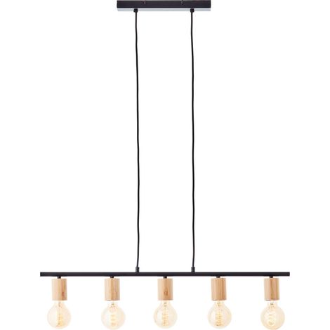 Brilliant Lampe Kerry Pendelleuchte 5flg schwarz/holz Aluminium braun 5x A60, E27, 40 W