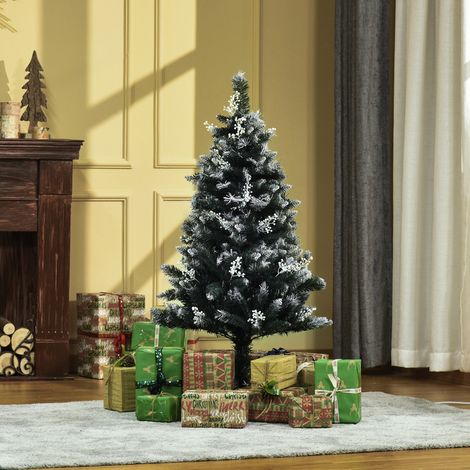 Árbol de Navidad Artificial 120 cm con 222 Ramas 28 Decoraciones Soporte de Acero Base Plegable y Desmontable Verde (1/5)