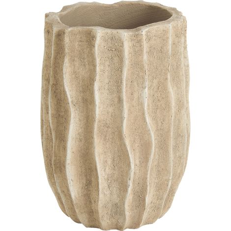 Beliani Plant Pot Beige Cement Round Flower Planter Garden Indoor Outdoor Stone, Painted, Does Not Require Assembly, For Outdoor Use, 32 x 32 x 42 cm, UV Resistant ATTERSEE (1/5)