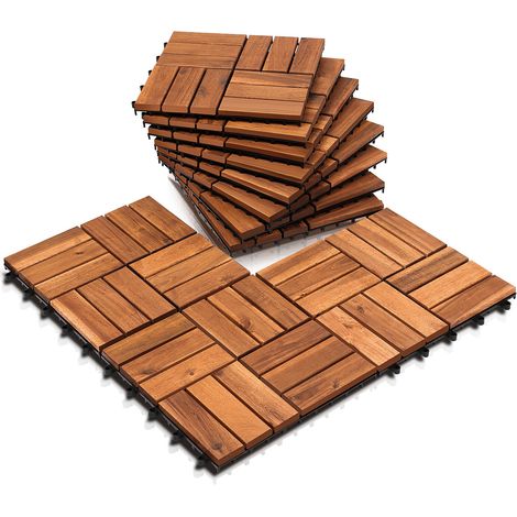 SWANEW Piastrella acacia 30x30 cm - Sistema a incastro antiscivolo per esterni, balconi e terrazze 11 pezzi