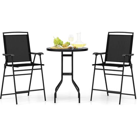 COSTWAY Ensemble Bistrot pour Patio 3 Pièces, Table et Chaises Pliantes de Bar de Jardin avec Plateau de Table DPC Trou pour Parasol et Repose-Pieds, Ensemble Salon de Jardin pour Terrasse (1/5)