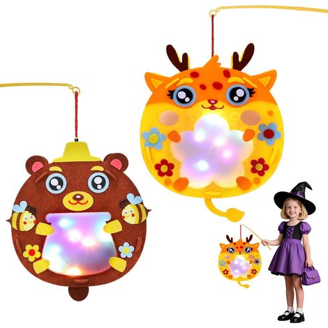 2 PCS Lanterne Enfant, Nouveaux Modèles pour 2025 Lanterne Halloween LED, Bâtons de Lanternes, Cerf et Ours Kit Lanternes, Kit Lanternen Enfant, Convient pour Halloween, La Saint-Martin Et Noël (1/5)