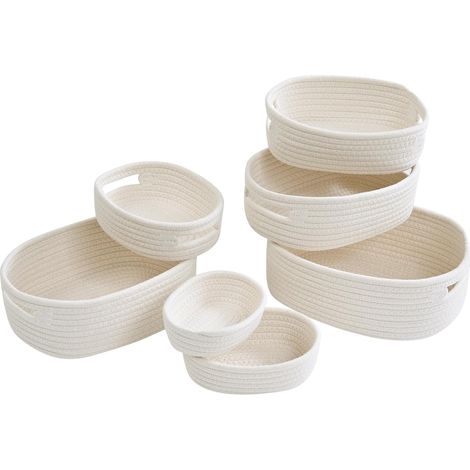 Aufbewahrungskörbe – 7er-Set – Gewebte Baumwolle – Stapelbar – Badezimmer, Schlafzimmer – Weiß (1/5)