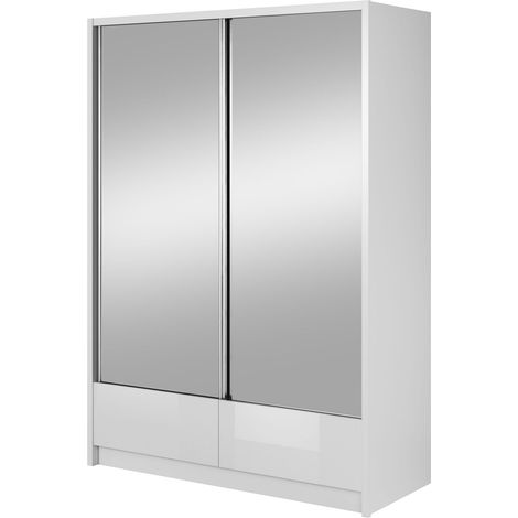 ARIA II 154 cm Armadio scorrevole a 2 ante Specchio Bianco Lucido