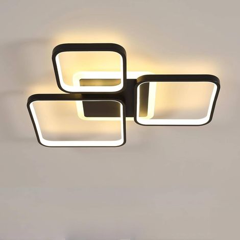 Goeco Contemporary Black LED Ceiling Light 45W Dimmable 57cm Square, with Remote Control, Colour Changing 3000K-6500K for Living Room Bedroom (1/5)