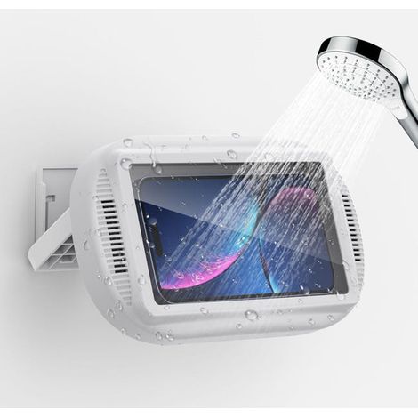 Soporte para teléfono de ducha (blanco) resistente al agua IPX6, [rotación de 360° y ajuste de 120°], funda desmontable para teléfono de baño, antivaho, pantalla de alta sensibilidad (1/5)