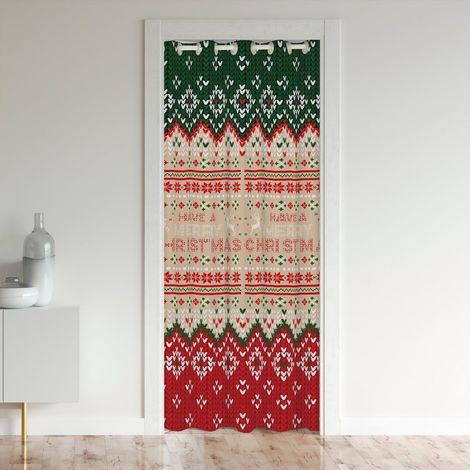 Noël Rideaux Interieur Salon Chambre Rideau De Porte 86x203cm Noël Elk Flocons De Neige Rideaux Exterieur D'entrée Stripes Lines Happy Nouvel an Rideau Occultant - 86x203cm(LxH) (1/5)