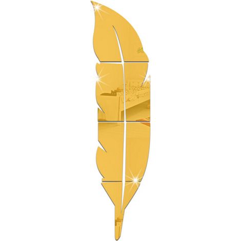 Pegatinas de pared reposicionables con efecto de espejo de plumas 3D, 6 piezas, para sala de estar, dormitorio, baño, decoración artística de paredes. (1/5)