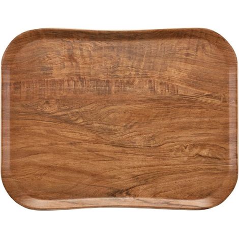 Plateau polyester Century aspect naturel bois olivier marron - 460 x 360 x 15 mm - CAMBRO