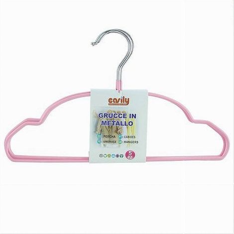 Trade Shop - SET MIT 5 ROSA GUMMIERTEN RUTSCHFESTEN KLEIDERBÜGELN AUS METALL, KLEIDERBÜGEL 87676 -