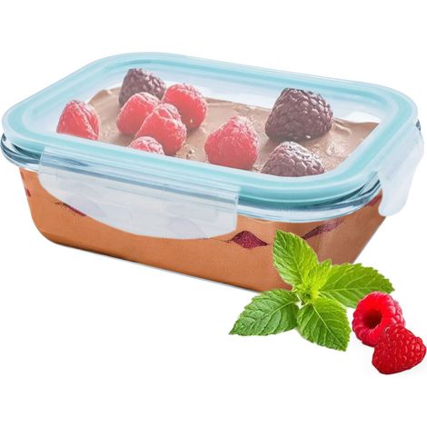 Glas Frischhaltedose mit Kunststoff Deckel luftdicht - 630 ml - Meal Prep Lebensmittelbox für Backofen und Mirkowelle