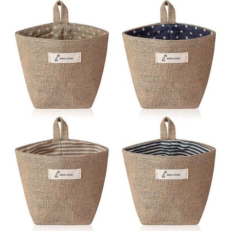4 pièces Mini sac de rangement suspendu, coton lin petit panier de rangement décoratif (1/5)