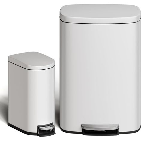 Poubelle Set 50L + 10L Acier Inoxydable Pédale Soft-Close Cuisine Salle de Bain (1/5)