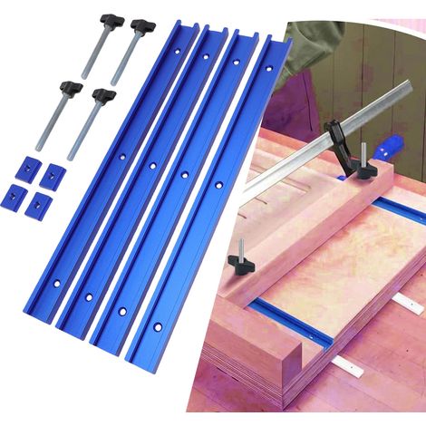 Ensemble de rails de guidage à rainure en T en alliage d'aluminium, rails coulissants de 400 mm et glissières M8 pour table de scie à table de presse à bois, bleu