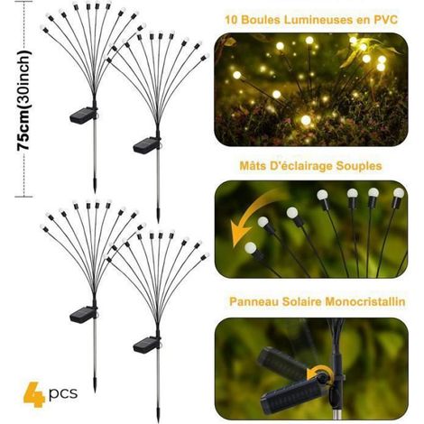 Lampes Solaires Lucioles - - IP65 Étanch - 10 LED 4pcs Lumière Décoration Jardin -- VALUESELLER 4 pcs LAMPADAIRE DE JARDIN (1/4)