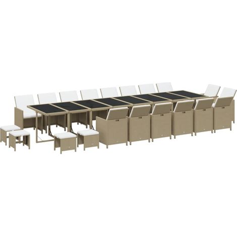 Set da pranzo per esterni composto da 21 pezzi con cuscini in resina intrecciata beige 020014432