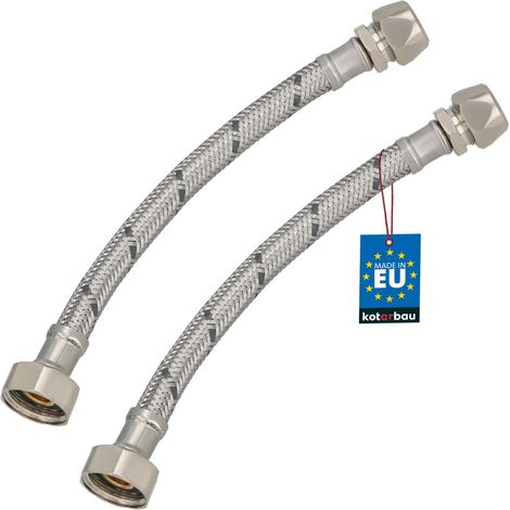 KOTARBAU® Lot de 2 Flexible Robinet 1/2" x 3/8" - Tuyau Robinet Cuisine 20 cm - Écrou Tournant x Raccord à Sertir - Rallonge Robinet Cuisine Flexible - Tuyau Flexible Plomberie - Acier Inoxydable (1/4)